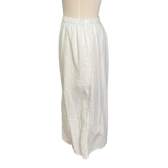 J.Crew Re-Imagined White Cotton Maxi Skirt M Side Slit Elastic Waist Lined Beach - Picture 3 of 11